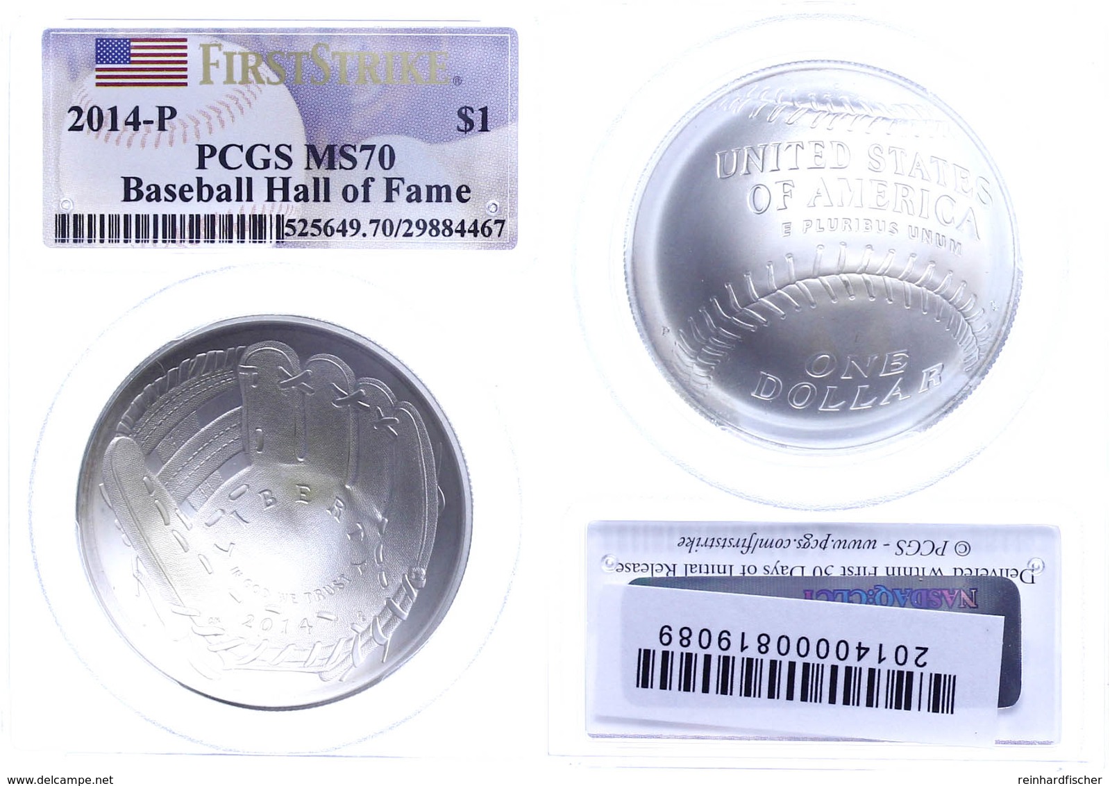 1 Dollar, 2014, P, Baseball Hall Of Fame, In Slab Der PCGS Mit Der Bewertung MS70, First Strike, Baseball-Flag Label. - Andere & Zonder Classificatie