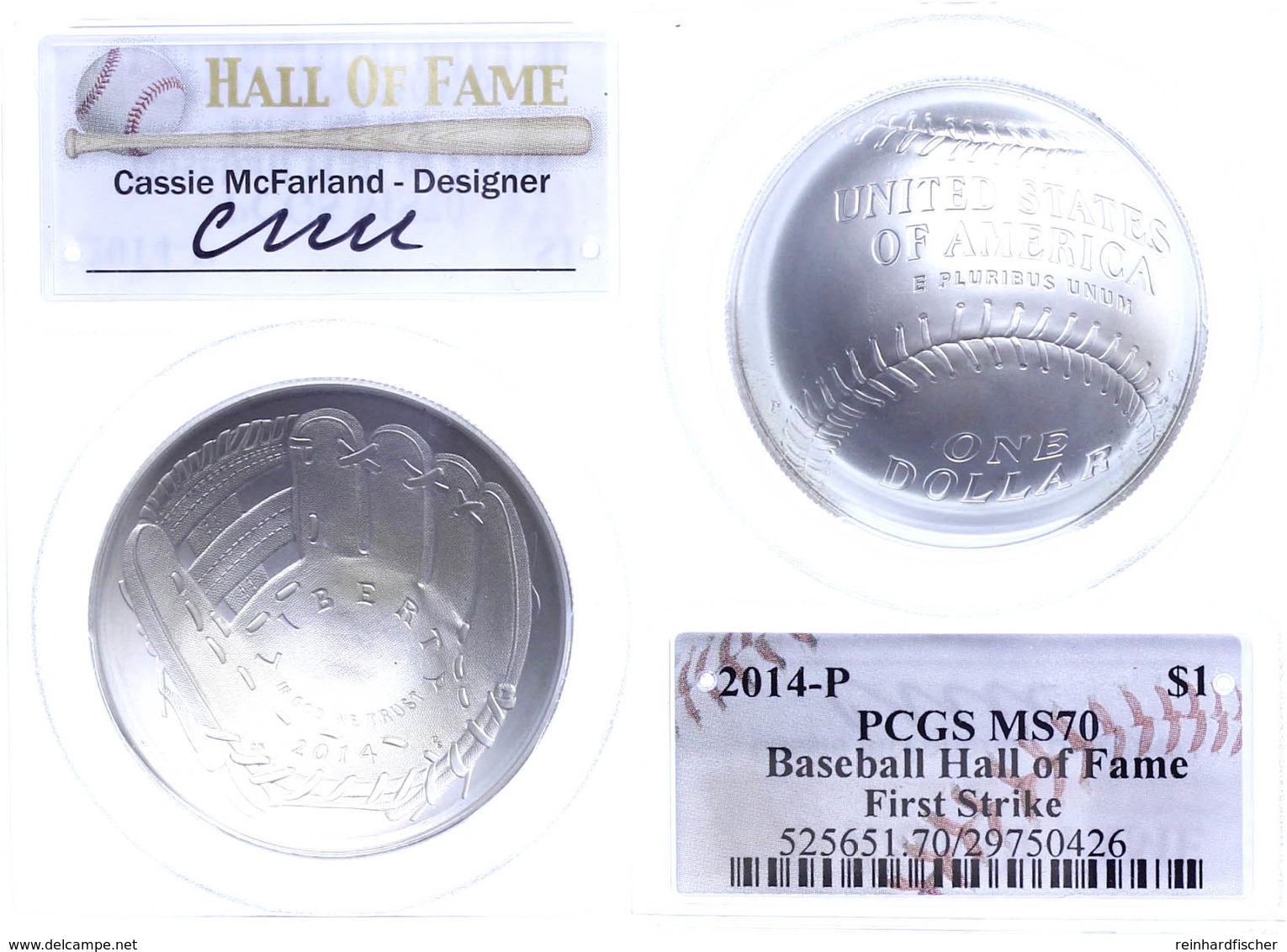 1 Dollar, 2014, P, Baseball Hall Of Fame, In Slab Der PCGS Mit Der Bewertung MS70, First Strike, Cassie McFarland Label. - Andere & Zonder Classificatie