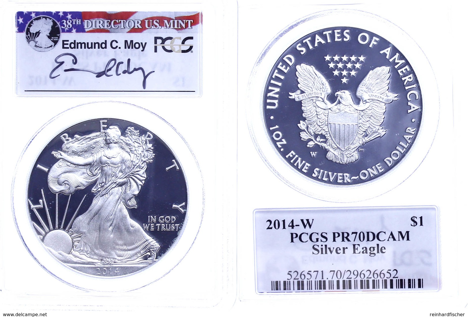 1 Dollar, 2014, W, Silver Eagle, In Slab Der PCGS Mit Der Bewertung PR70DCAM, Edmund C. Moy Label. - Andere & Zonder Classificatie