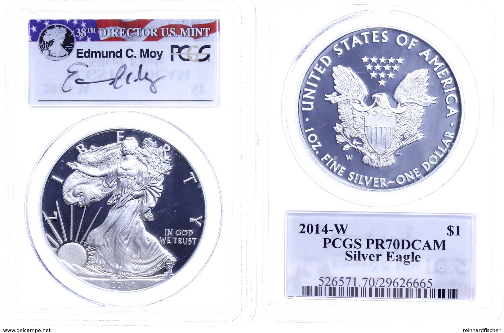 1 Dollar, 2014, W, Silver Eagle, In Slab Der PCGS Mit Der Bewertung PR70DCAM, Edmund C. Moy Label. - Andere & Zonder Classificatie