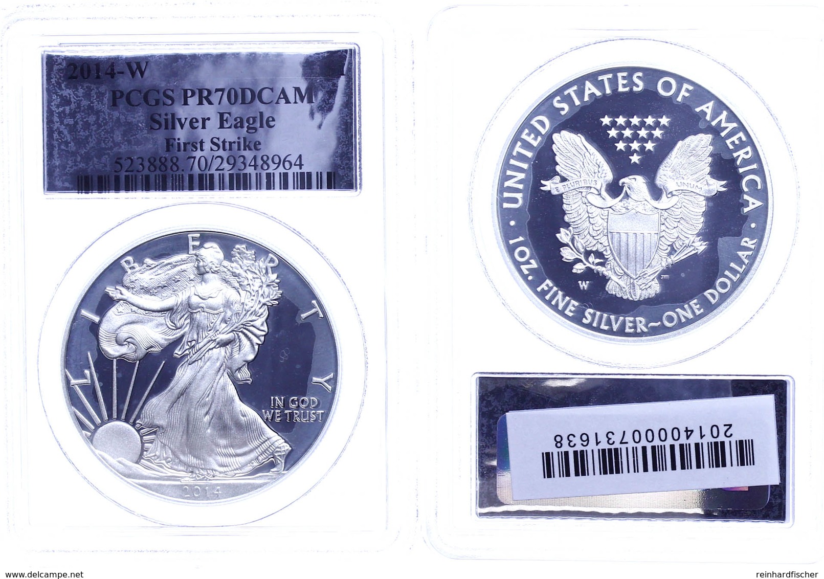 1 Dollar, 2014, W, Silver Eagle, In Slab Der PCGS Mit Der Bewertung PR70DCAM, First Strike, Silver Foil Label. - Andere & Zonder Classificatie