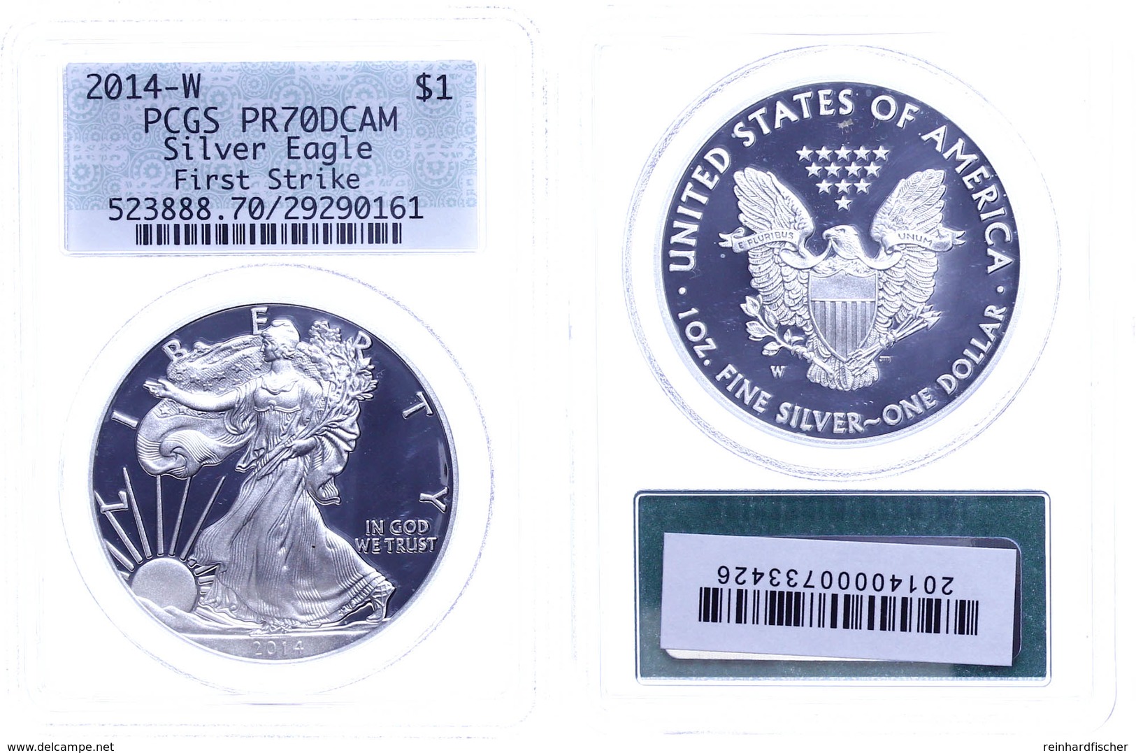 1 Dollar, 2016, W, Silver Eagle, In Slab Der PCGS Mit Der Bewertung PR70DCAM, First Strike, Grünes Retro Label. - Andere & Zonder Classificatie