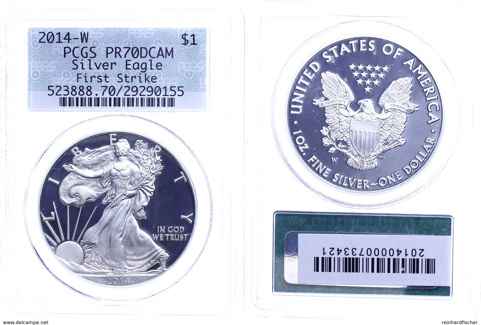 1 Dollar, 2016, W, Silver Eagle, In Slab Der PCGS Mit Der Bewertung PR70DCAM, First Strike, Grünes Retro Label. - Andere & Zonder Classificatie