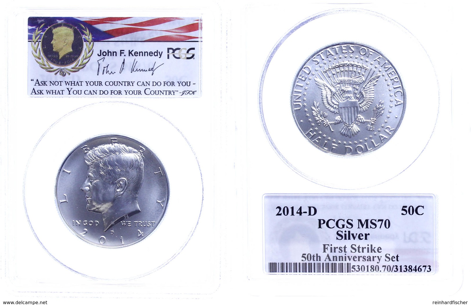 1/2 Dollar, 2014, D, Kennedy, In Slab Der PCGS Mit Der Bewertung MS70, First Strike, Kennedy Label. - Andere & Zonder Classificatie