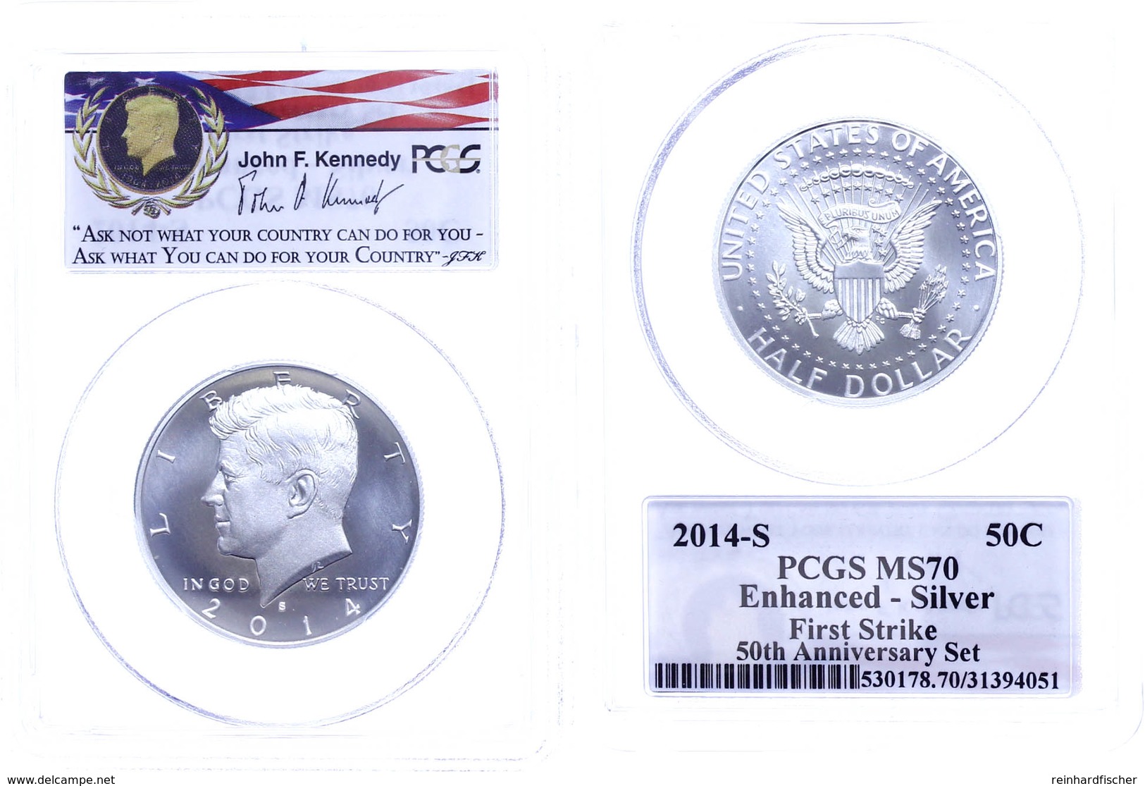 1/2 Dollar, 2014, S, Kennedy, In Slab Der PCGS Mit Der Bewertung MS70, Enhenced-Silver, First Strike. - Andere & Zonder Classificatie