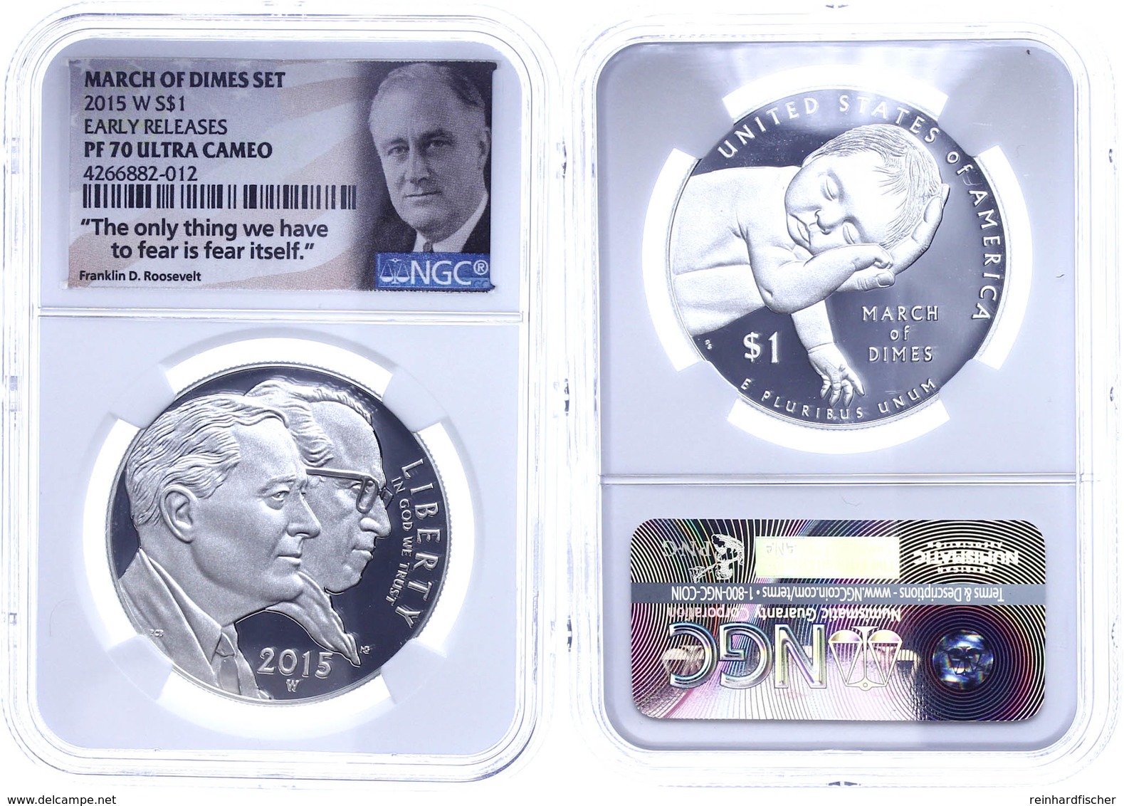 1 Dollar, 2015, W, March Of Dimes, In Slab Der NGC Mit Der Bewertung PF70 Ultra Cameo, Early Releases, Roosevelt Label. - Andere & Zonder Classificatie