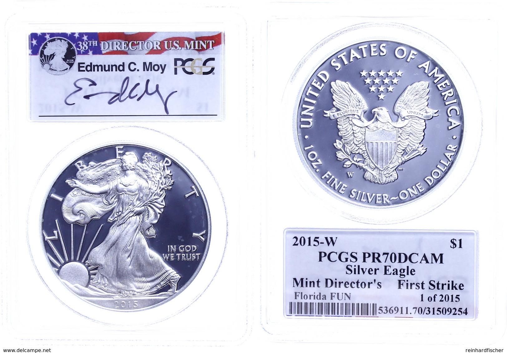 1 Dollar, 2015, W, Silver Eagle, In Slab Der PCGS Mit Der Bewertung PR70DCAM, Mint Director's First Strike, Florida FUN, - Andere & Zonder Classificatie