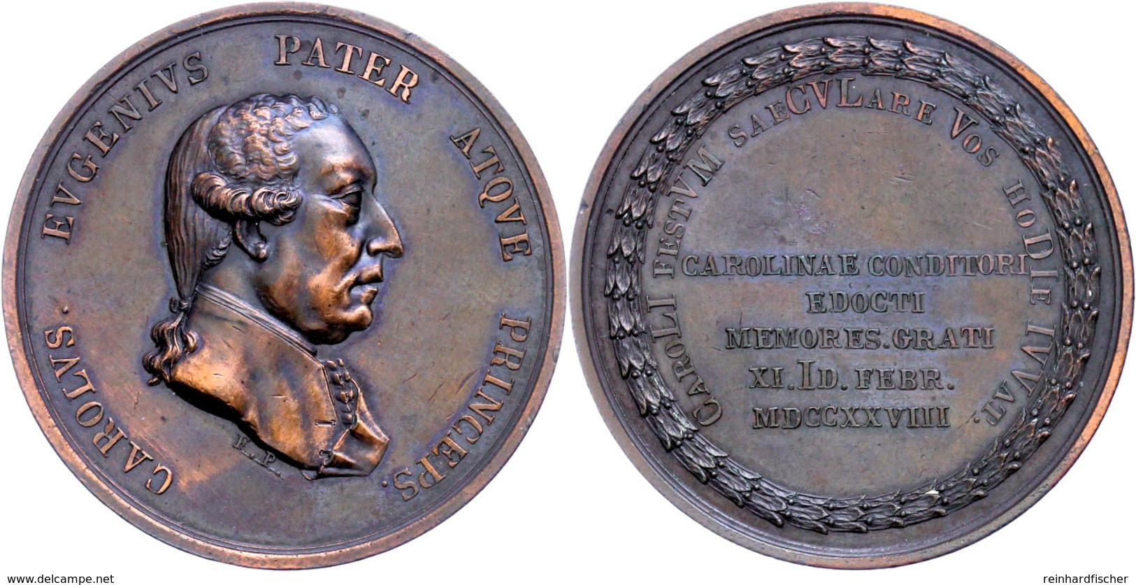 Württemberg, Karl Eugen, Bronzemedaille (Dm. Ca. 40,10mm, Ca. 22,49g), 1828, Auf Seinen 100. Geburtstag. Av: Büste Nach  - Andere & Zonder Classificatie