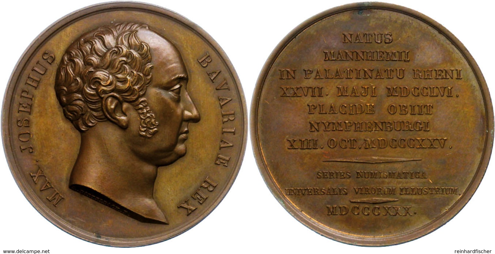 Bayern, Maximilian I. Joseph, Bronzemedaille (Dm. Ca. 42mm, Ca. 44,69g), 1830, Von Dietelbach. Av: Kopf Nach Rechts, Dar - Other & Unclassified