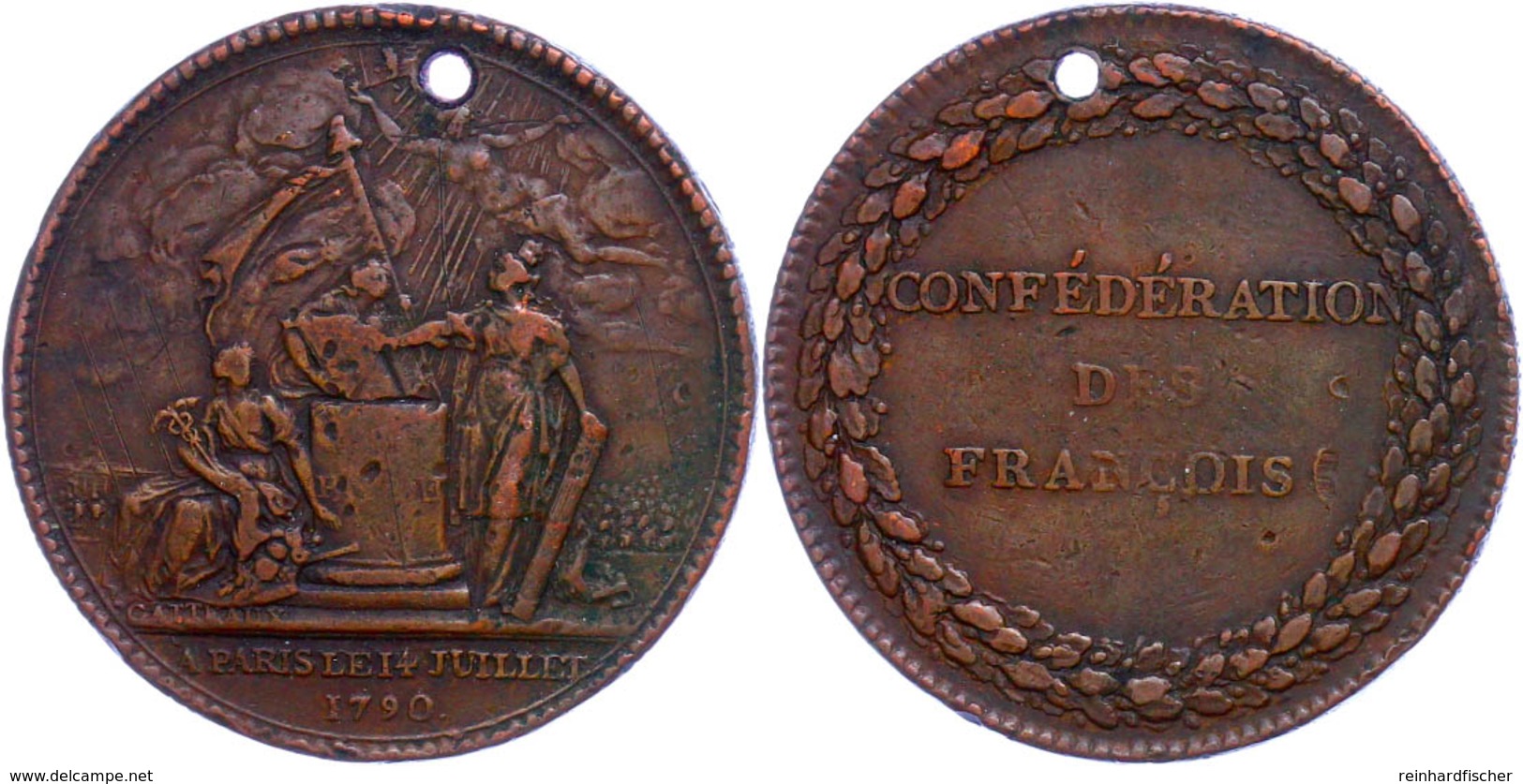 Frankreich, Kupfermedaille (Dm 33 Mm, 16,40g), 1740, Unsigniert. Auf Die Französische Revolution. Av. Schwörende Gallia. - Other & Unclassified