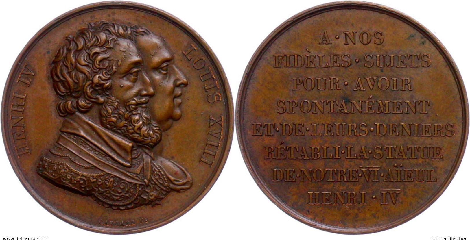 Belgien, Bronzemedaille (Dm 32mm, 20,45g), O.J. (um 1820), Von Gayrard,  Av. Die Büsten Von Henri IV Und Louis XVIII N.  - Other & Unclassified
