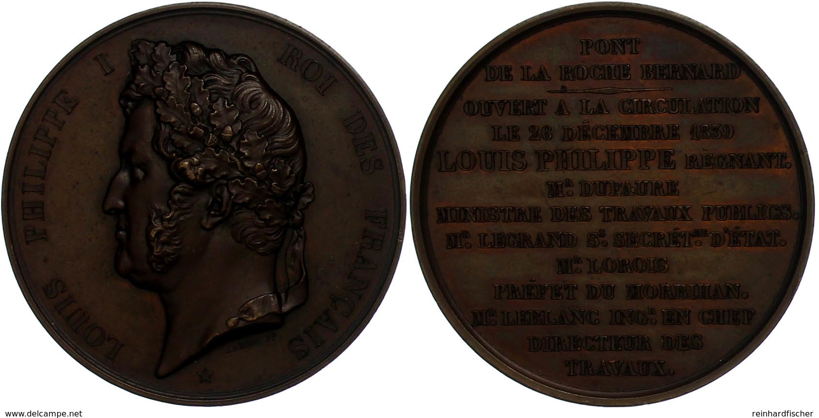 Frankreich, Louis Philippe I., Bronzemedaille (Durchmesser Ca. 51mm, 55,82g,1839), Von Barre, Auf Die Brücke über Die Vi - Other & Unclassified