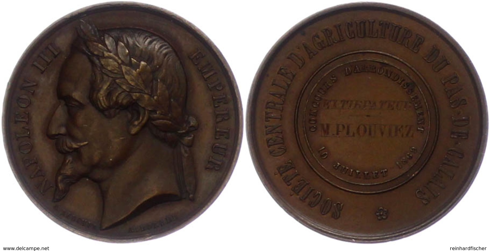 Frankreich, Napoleon III., Bronzemedaille (Dm. Ca. 32mm, Ca. 9,54g), 1869, Von Borrel. Av: Kopf Nach Links, Darum Umschr - Andere & Zonder Classificatie