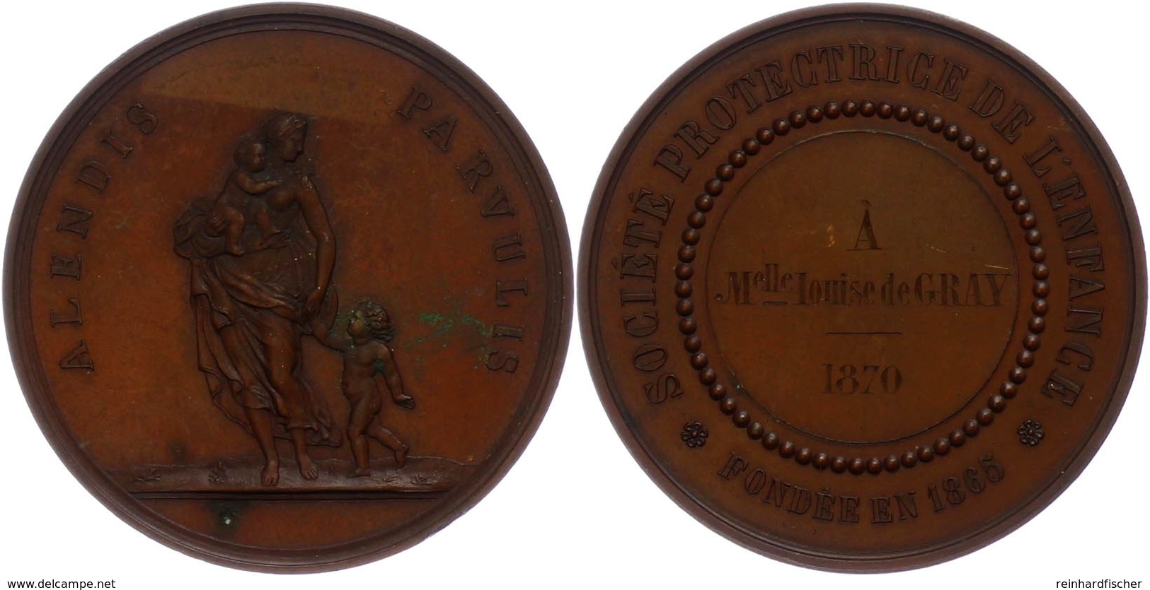 Frankreich, Bronzemedaille (Dm. Ca. 50,90mm, Ca. 59,74g), 1870, Unsigniert. Av: Stehende Weibliche Gestalt Mit Säugling  - Other & Unclassified