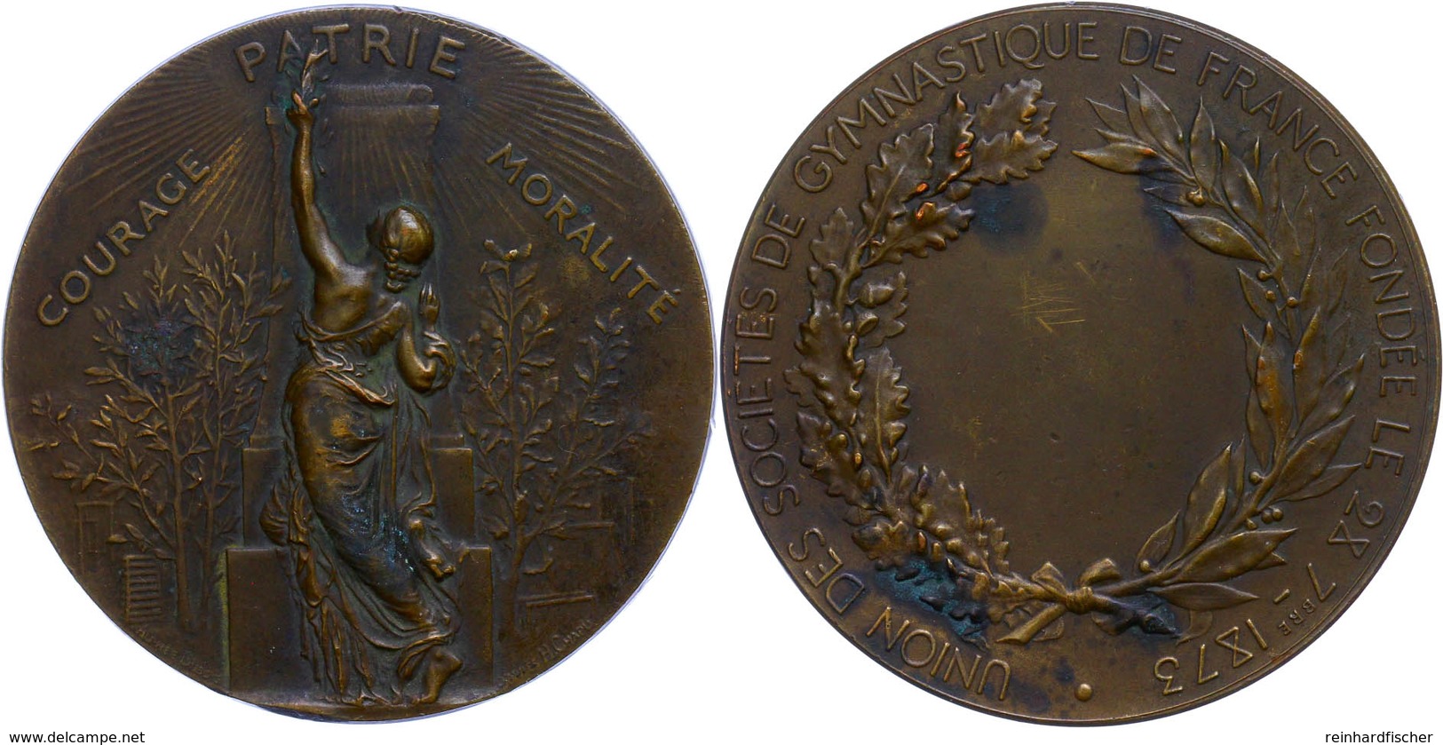 Frankreich, Bronzemedaille (Dm. Ca. 58,50mm, Ca. 94,74g), 1873, Von A. Dubois Und H. Chapu. Av: Eine Säule Bekränzende W - Other & Unclassified