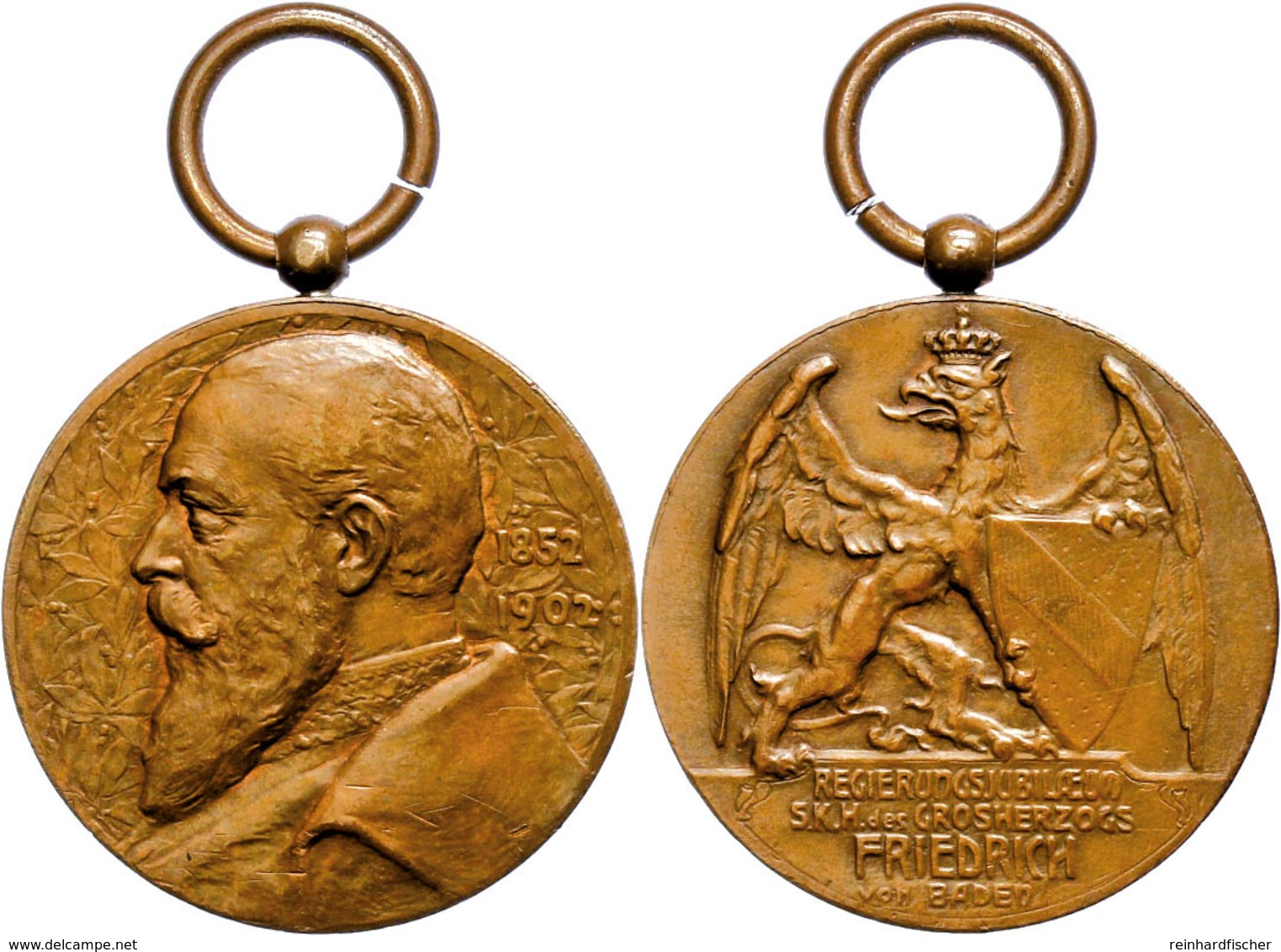 Baden, Friedrich I., Gehenkelte Bronzemedaille (18,28g, Durchmesser Ca. 33,5mm), 1902, Von R. Meyer, Zum Regierungsjubil - Andere & Zonder Classificatie