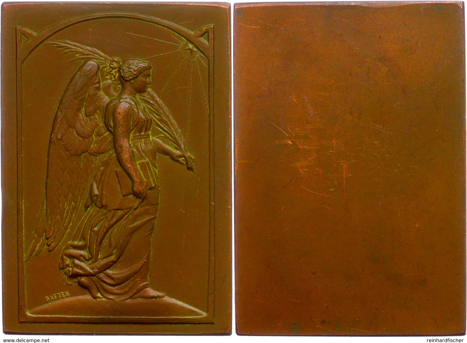 Belgien, Bronzeplakette (39x 57mm, 58,45g), O. J., Von Baetes. Av. Victoria Mit Palmzweig N. R. Gehend. Rev. Glatt, Vz-s - Andere & Zonder Classificatie