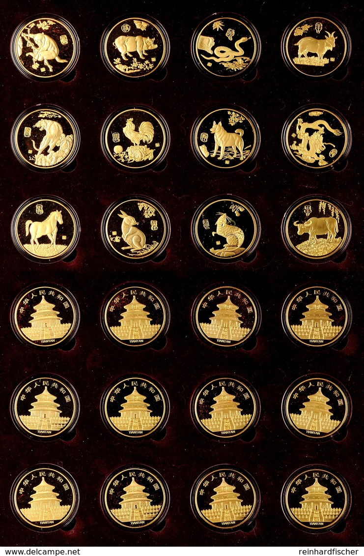 China, 12 Symbolische Tierzeichen, 12 Vergoldete Silbermedaillen, Je 28 Gr, 33 Mm, In Spezialschatulle Mit Garantie, PP  - Andere & Zonder Classificatie