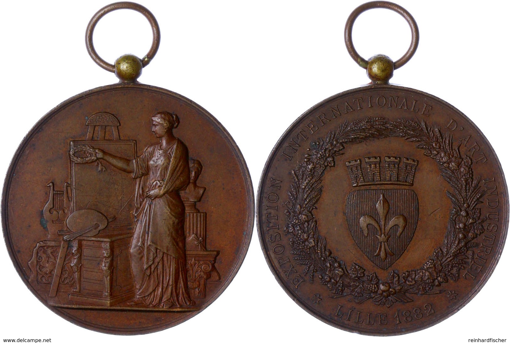 Frankreich, Lille, Gehenkelte Bronzemedaille (Dm. Ca. 51mm, Ca. 51,79g), 1882, Unsigniert. Av: Stehende Weibliche Gestal - Andere & Zonder Classificatie