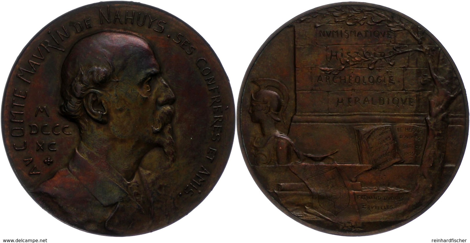 Belgien, Bronzemedaille (Dm. Ca. 60,20mm, Ca. 99,06g), 1890, Von F. Dubois, Auf Graf Maurin De Nahuys. Av: Brustbild Nac - Sonstige & Ohne Zuordnung