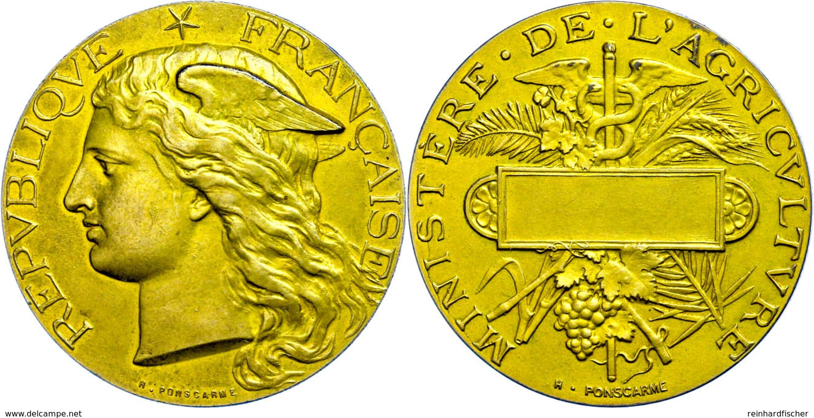 Frankreich, Vergoldete Silbermedaille (Dm. Ca. 41mm, Ca. 36,04g), O.J., Von H. Ponscarme, Preis Des Landwirtschaftsminis - Andere & Zonder Classificatie