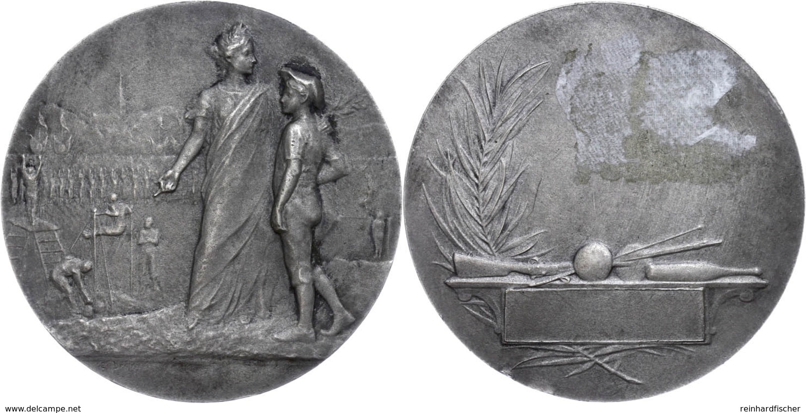 Frankreich, Versilberte Bronzemedaille (Dm. Ca., 45,90mm, Ca. 43,83g), O.J., Unsigniert. Av: Stehende Weibliche Gestalt  - Andere & Zonder Classificatie