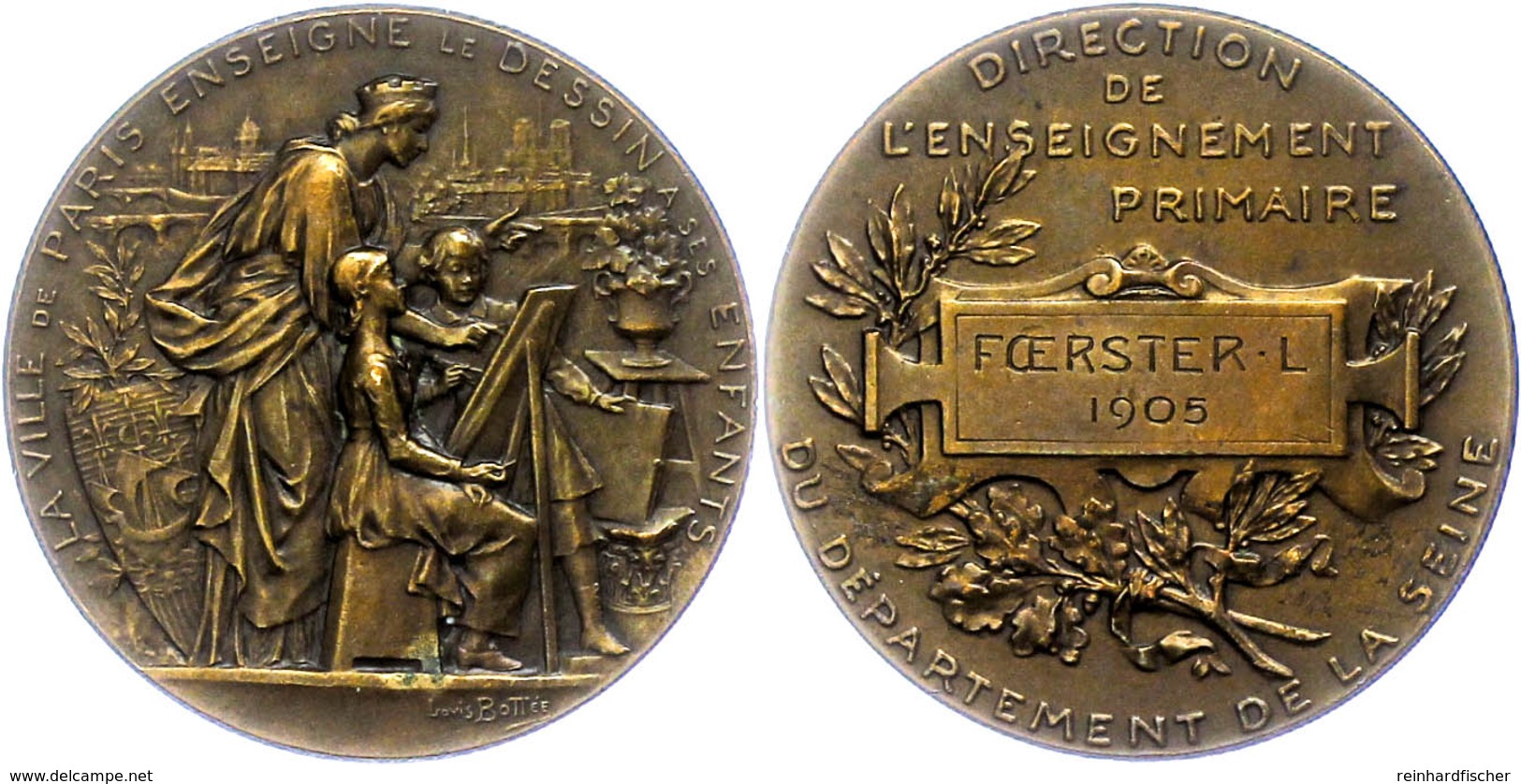 Frankreich, Bronzemedaille (Dm. Ca. 41,40mm, Ca. 38,90g) 1905, Von Bottée. Av: Stadtgöttin Paris Mit Zwei Kindern Vor St - Andere & Zonder Classificatie