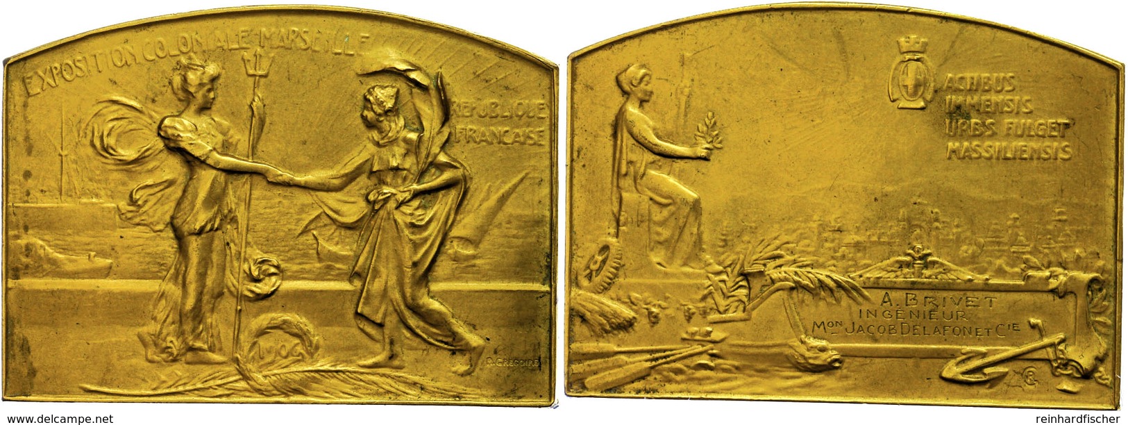 Frankreich, Vergoldete Bronzeplakette (ca. 70,90x50,90mm, Ca. 100,02g), 1906, Von R. Grégoire, Auf Die Kolonialausstellu - Andere & Zonder Classificatie