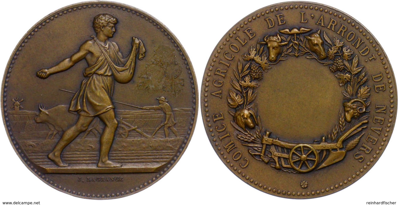 Frankreich, Bronzemedaille (Dm. Ca. 41,50mm, Ca. 43,30g), O.J., Von J. Lagrange. Av: Säender Bauer Nach Rechts. Rev: Kra - Other & Unclassified