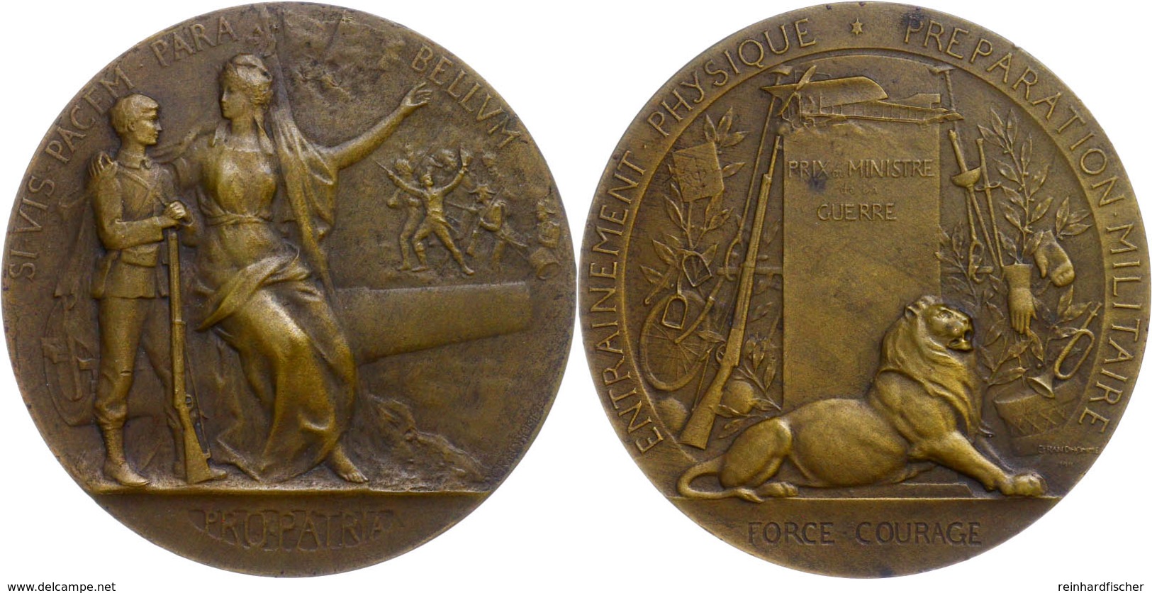 Frankreich, Bronzemedaille (Dm. Ca. 50mm, Ca. 64,39g), 1911, Von Grandhomme. Av: An Kanone Gelehnte, Den Arm über Die Sc - Andere & Zonder Classificatie