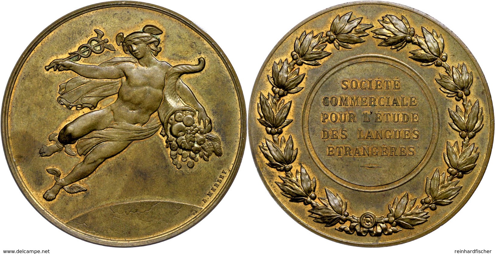 Frankreich, Bronzemedaille (Dm. Ca. 50,80mm, Ca. 67,12g), O.J., Von L. Merley. Av: Schwebender Merkur über Globus Nach R - Andere & Zonder Classificatie