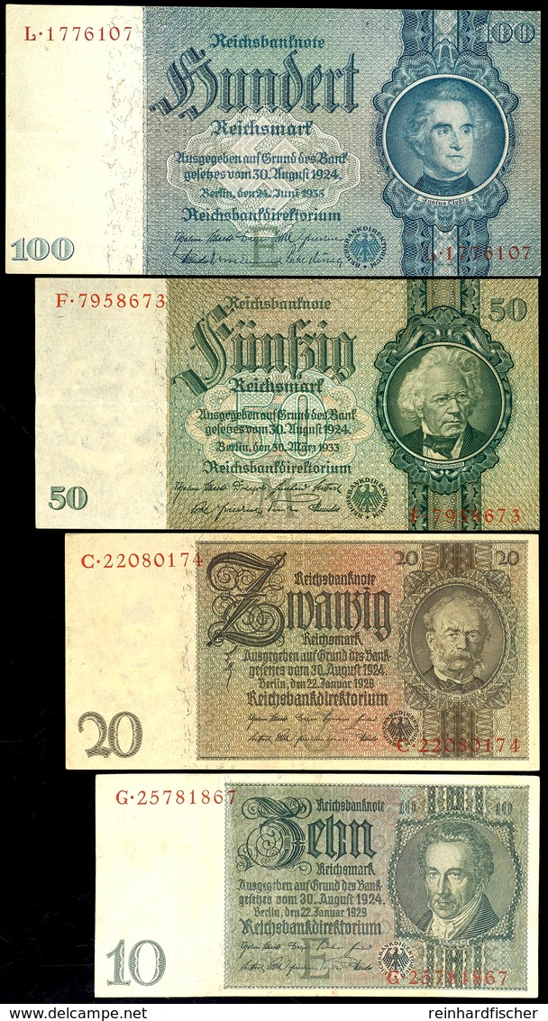 Weimarer Republik/Drittes Reich, 10, 20, 50 Und 100 Reichsmark, Ro. DEU-183, 184, 210 Und 211 (173-176), 10 Reichsmark S - Andere & Zonder Classificatie