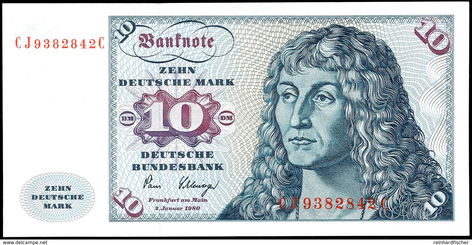 10 Deutsche Mark, Bundesbanknote, 2.1.1980, Serie CJ 9382842 C, Ro. 281, Minimaler Bug Links Am Rand Und Im Seriennummer - Andere & Zonder Classificatie
