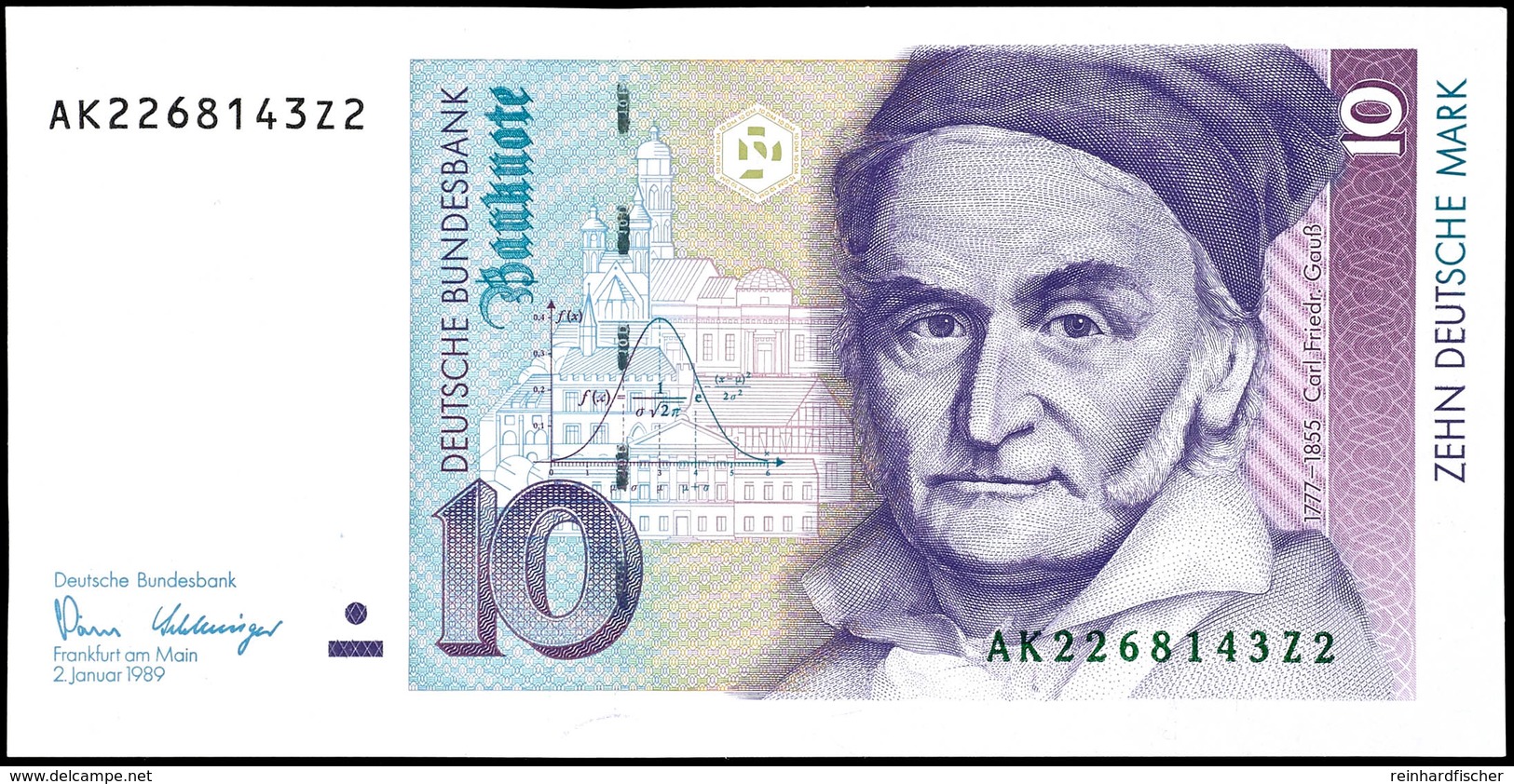 10 Deutsche Mark, Bundesbanknote, 2.1.1989, Serie AK 2268143Z2, Ro. 292, Kleiner Bug Mitte Unten, Sonst Erhaltung I., Ka - Andere & Zonder Classificatie