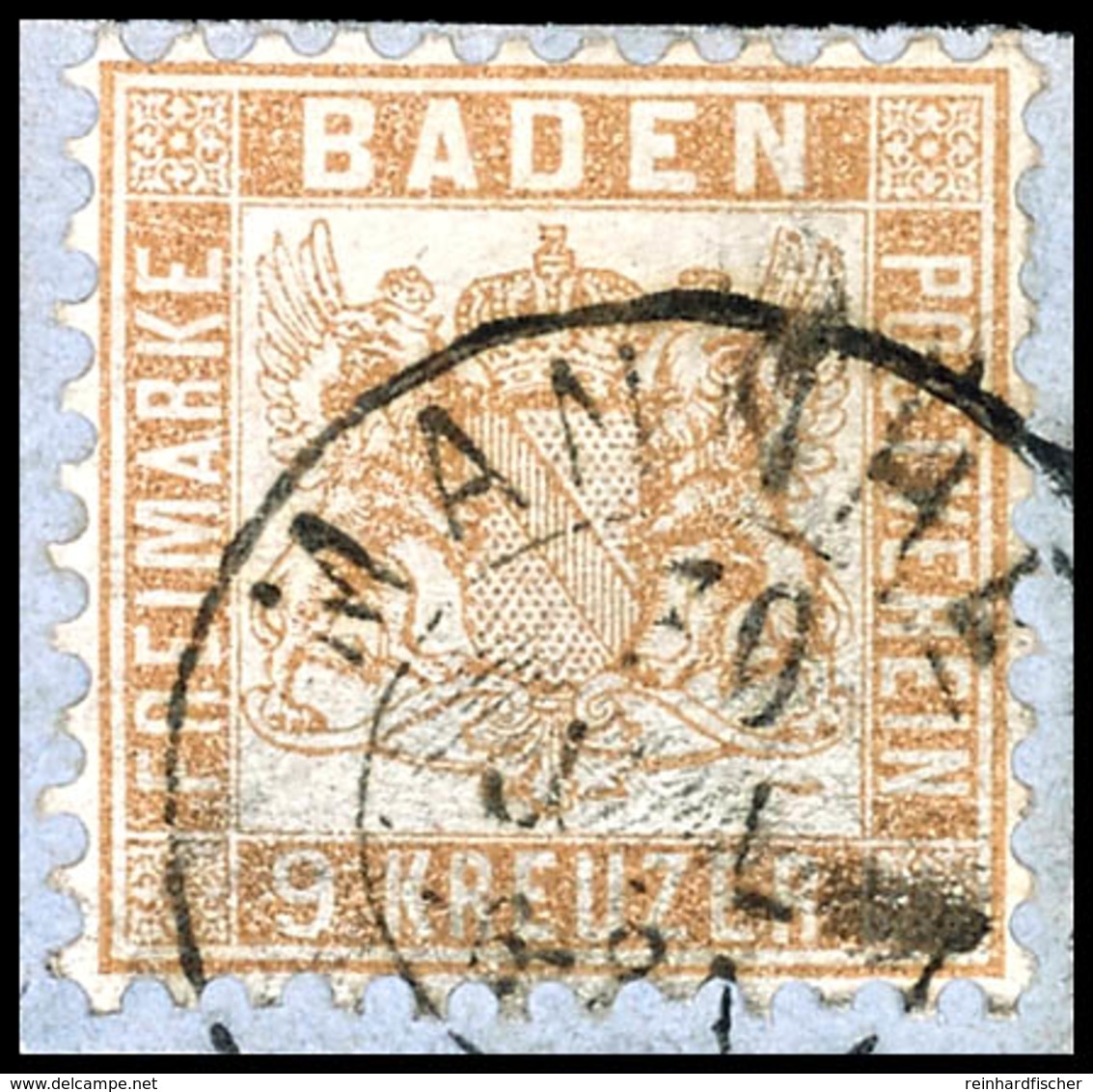 9 Kr. Wappen Fahlbraun Auf Briefstück, Zentrisch Gestempelt K2 "MANNHEIM 30 JUL.", Tadelloses Kabinettstück, Gepr. Flemm - Other & Unclassified