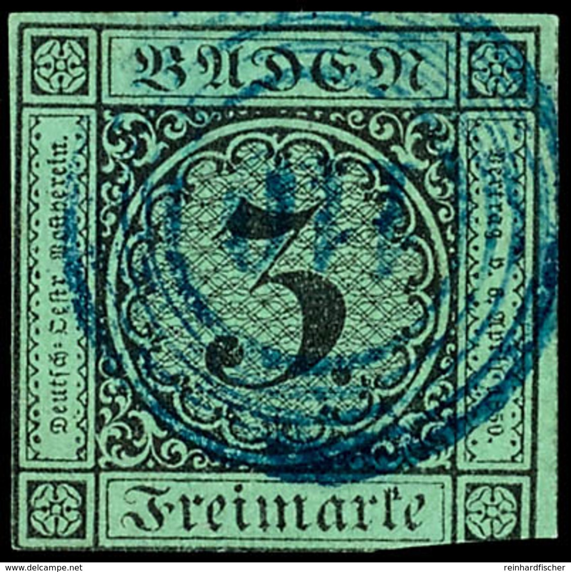 "110" - Pfullendorf In Blau, Zentrisch Und Klar Auf 3 Kr. Schwarz Auf Grün, Ausgabetypischer Schnitt, Katalog: 6 O - Other & Unclassified