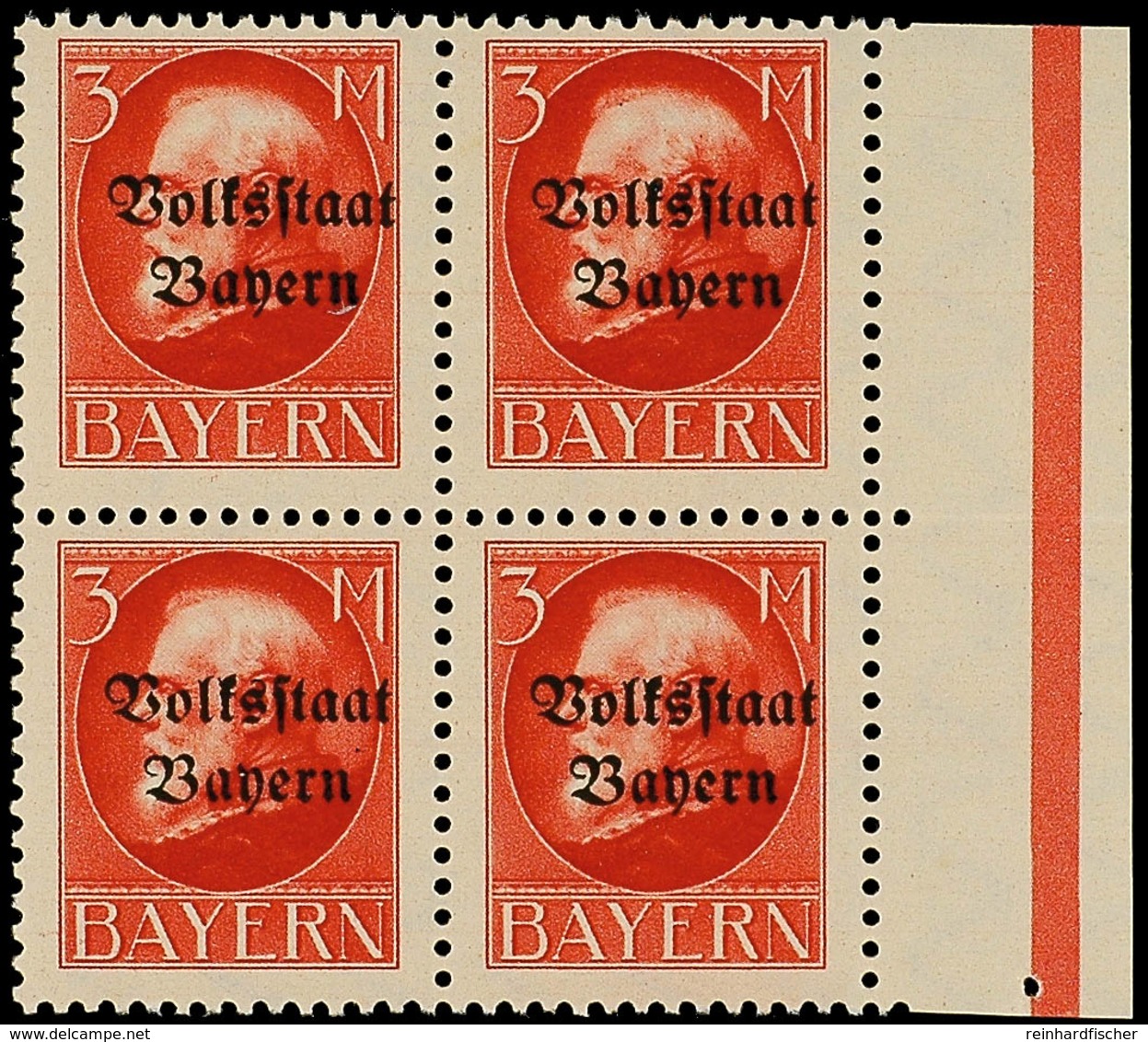 3 Mk Volkstaat Auf Frühdruck, Postfrischer Kabinett-Viererblock, Gepr. Pfenninger, Mi. 100.-, Katalog: 130 IA(4) ** - Andere & Zonder Classificatie