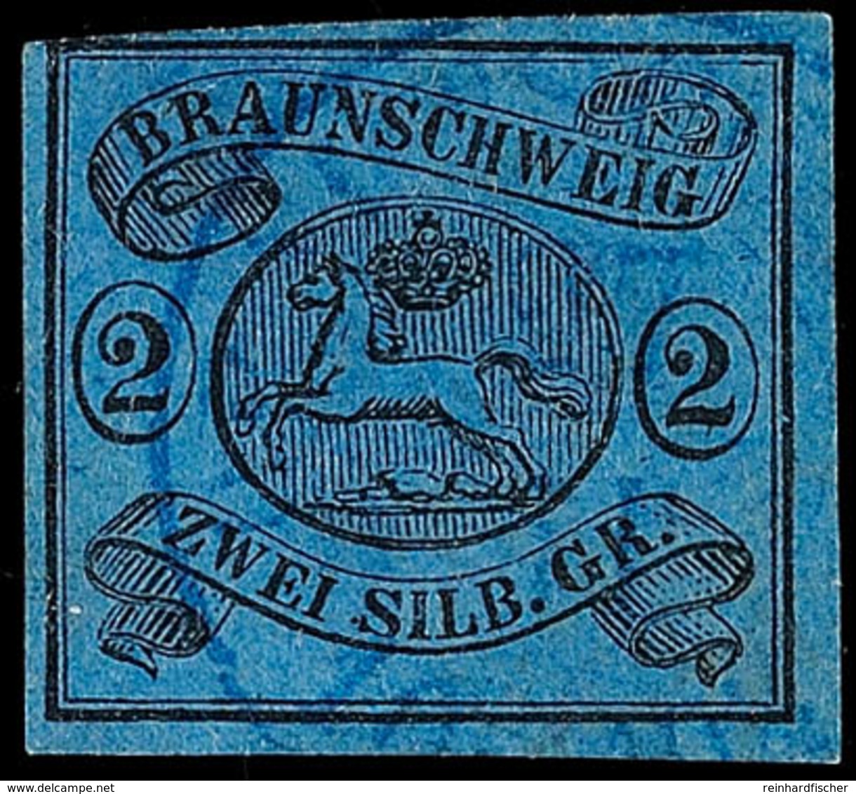 2 Sgr. A. Blau, Farbfrisches, Voll/breitrandiges Kabinettstück Mit Auf Dieser Marke Besserer Ortsstempelentwertung Durch - Brunswick