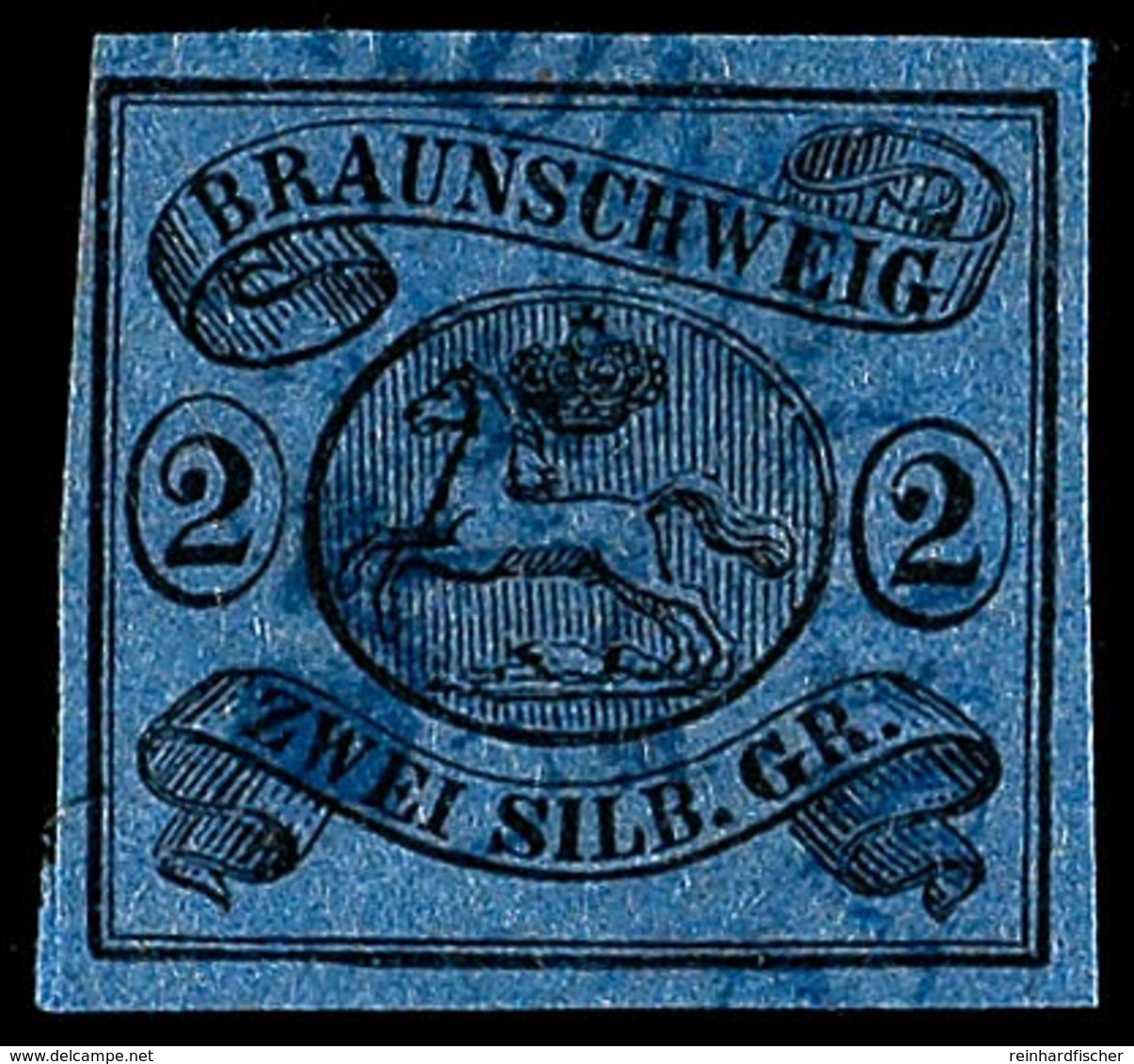 2 Sgr. Schwarz Auf Blau; Vollrandiger Sauber Gestempelter Wert In Prachterhaltung (80.-), Katalog: 7a O - Brunswick