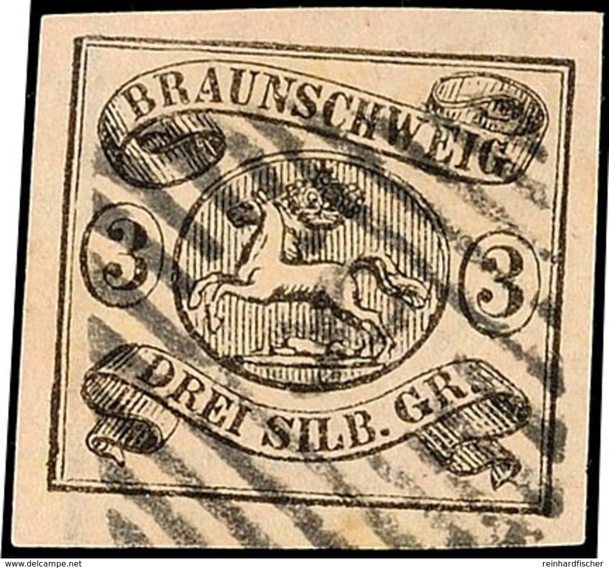 3 Sgr. Auf Mattrosa, Allseits Breitrandig, Gestempelt, Kabinett, Mi. 110,-, Katalog: 8a O - Brunswick