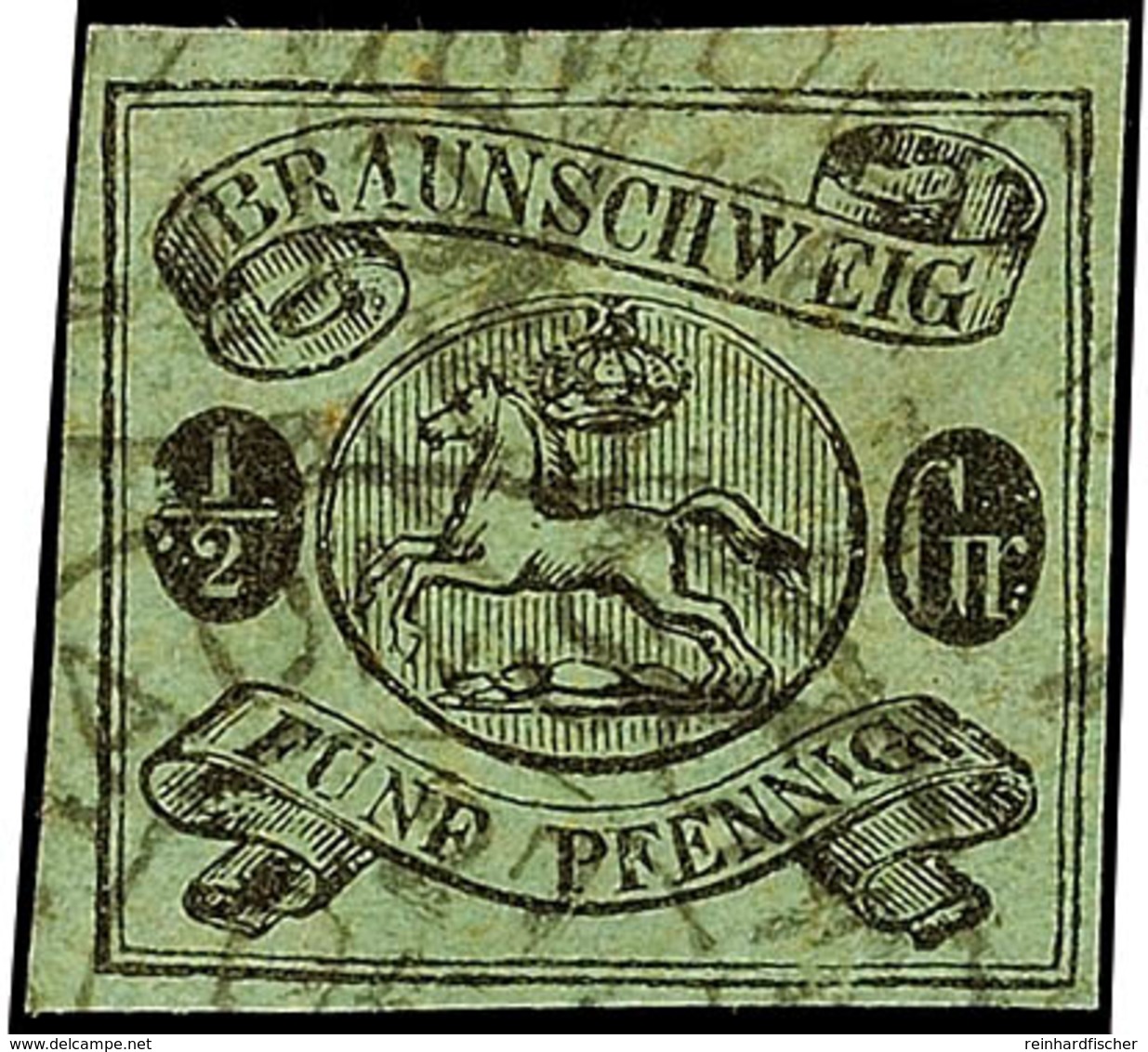 5 Pf. / 1/2 Gr. A. Blaugrün, Dünnes Papier, Farbfrisches, Allseits Voll/breitrandiges Kabinettstück Mit Ortsstempelentwe - Brunswick