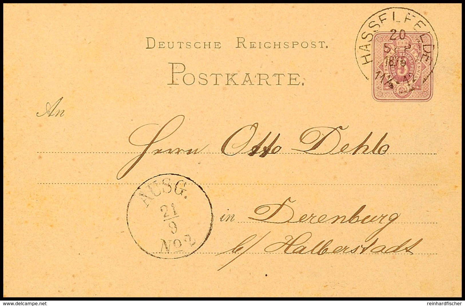 "HASSELFELDE 20 SEP 1875" - K2, Klar Auf GS-Postkarte DR 5 Pfg Nach Derenburg, Minimale Spuren, Katalog: DR P5 BF - Brunswick
