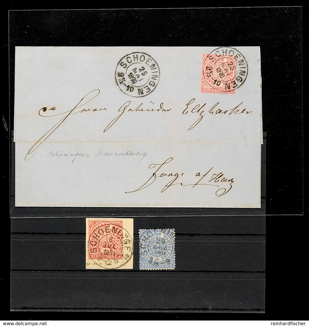 "SCHOENINGEN 25 MAI 1870" - K2, Auf NDP-Brief 1 Gr. Nach Zorge (Ankstpl) Und Auf Briefstück NDP 1 Gr. Sowie Loser 2 Gr., - Brunswick
