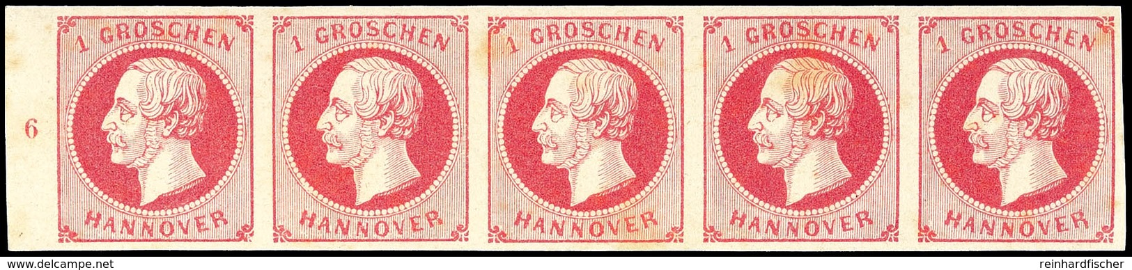 1 Gr. König Georg V., A-Farbe, Postfrischer Fünferstreifen Vom Linken Bogenrand Mit RZ "6", Bis Auf Leichte Flecken In T - Hanover