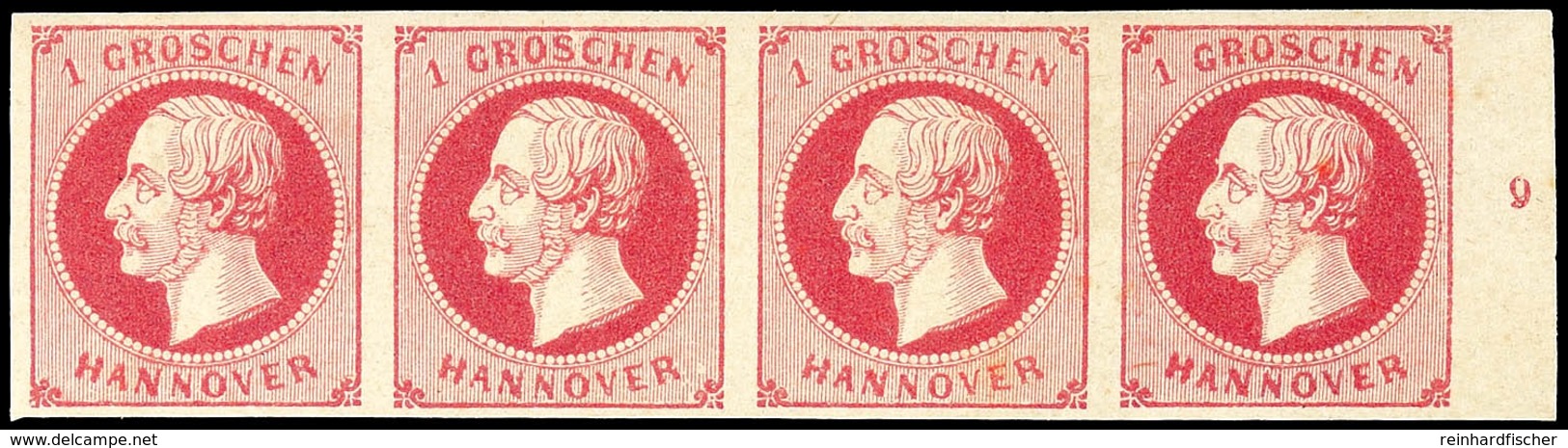 1 Gr. König Georg V., A-Farbe, Postfrisch/ungebrauchter Viererstreifen Vom Rechten Bogenrand Mit RZ "9", Tadellos Erhalt - Hanover