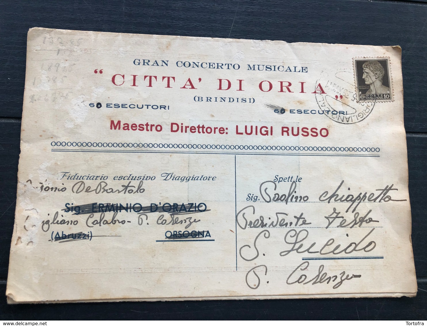 CITTA' DI ORIA (BRINDISI) GRAN CONCERTO MUSICALE MAESTRO DIRETTORE LUIGI RUSSO  1939  BANDA MUSICALE - Brindisi