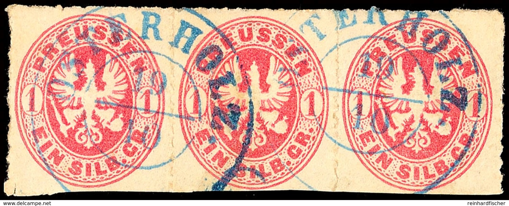 "OSTERHOLZ" - Blauer K2, Zwei Klare Abschläge Auf Preußen Waager. Dreierstreifen 1 Sgr., Katalog: Pr. 16(3) O - Hanover