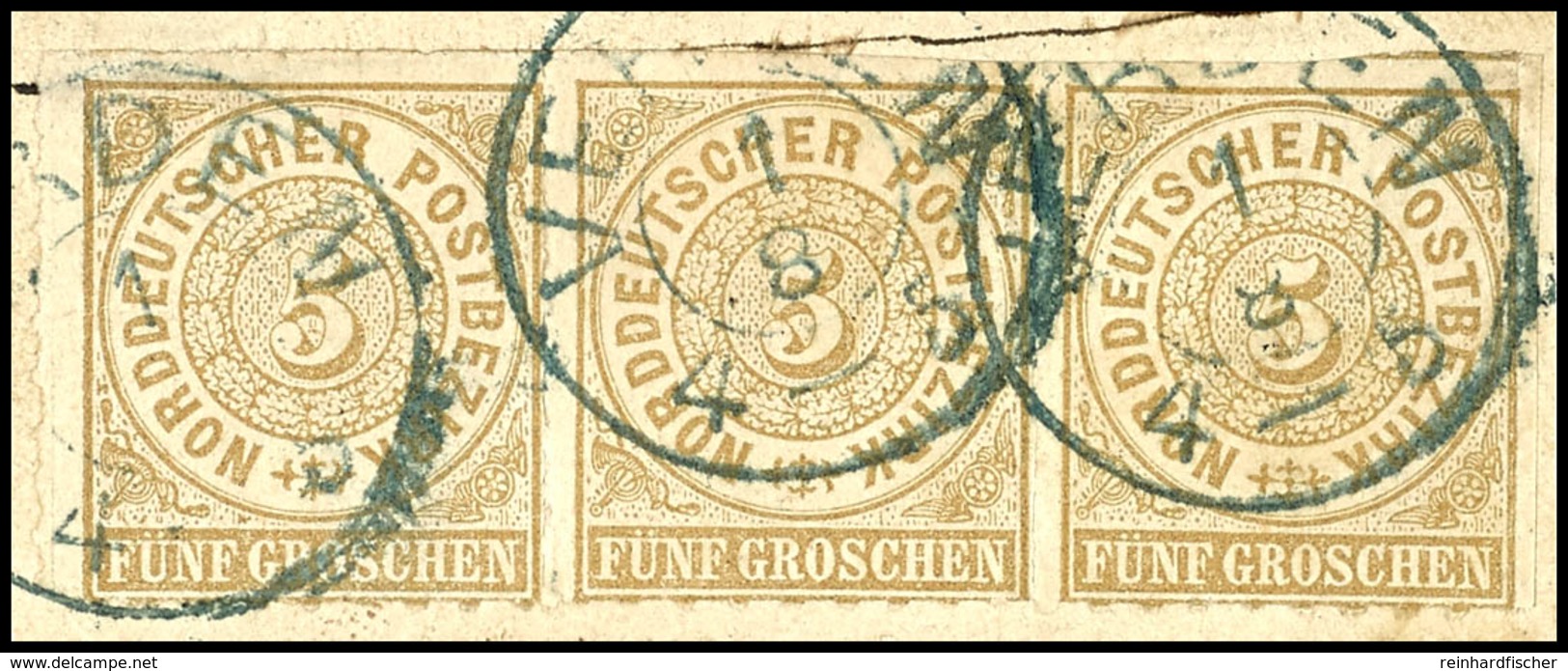 "VERDEN" - Blauer K2, Drei Abschläge Auf Briefstück NDP 5 Gr. Im Waagrechtem 3er-Streifen, Oben Teils Scherentrennung, R - Hanover
