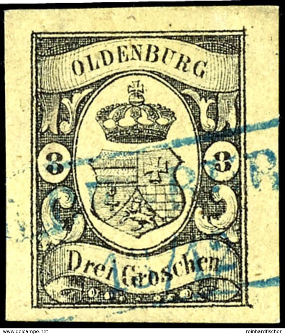 3 Gr. Wappen Auf Mittelgelb, Zentrisch Und Klar Gestempelt Ra2 "OLDENBURG 13/12", Allseitig Sehr Breit Gerandet Und In V - Oldenburg