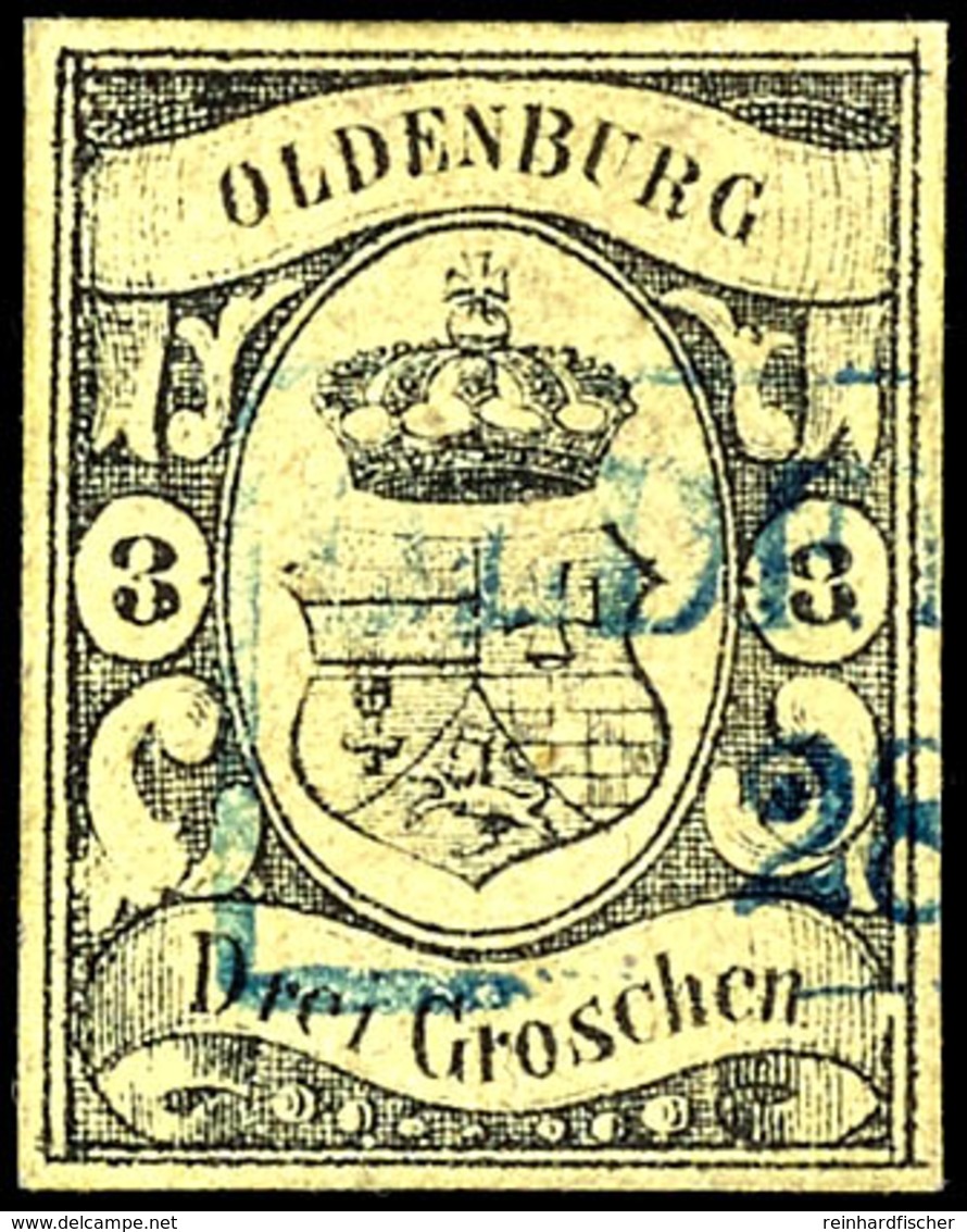 3 Ngr. Schwarz Auf Graugelb Tadellos Gestempelt, Kabinett, Gepr. Berger BPP, Mi. 750,--, Katalog: 8 O - Oldenburg